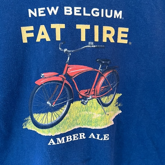 Mens size medium graphic T-shirt blue graphic tee new Belgium flat tire ale - Picture 2 of 6